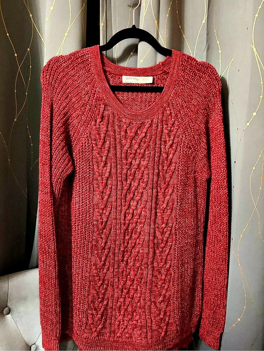Faded Glory Cable Knit Sweater in Orange Size XL Like New